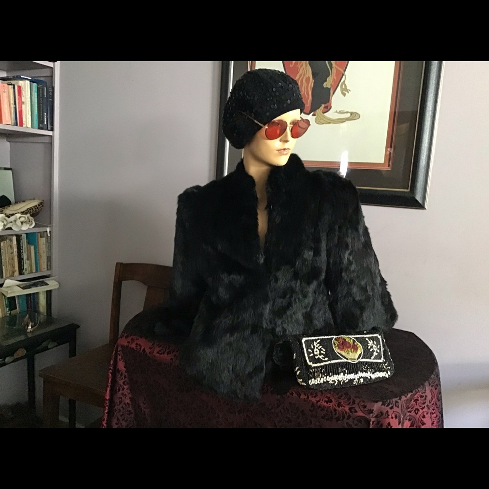 LOVELY BLACK, VINTAGE, RABBIT FUR JACKET.
